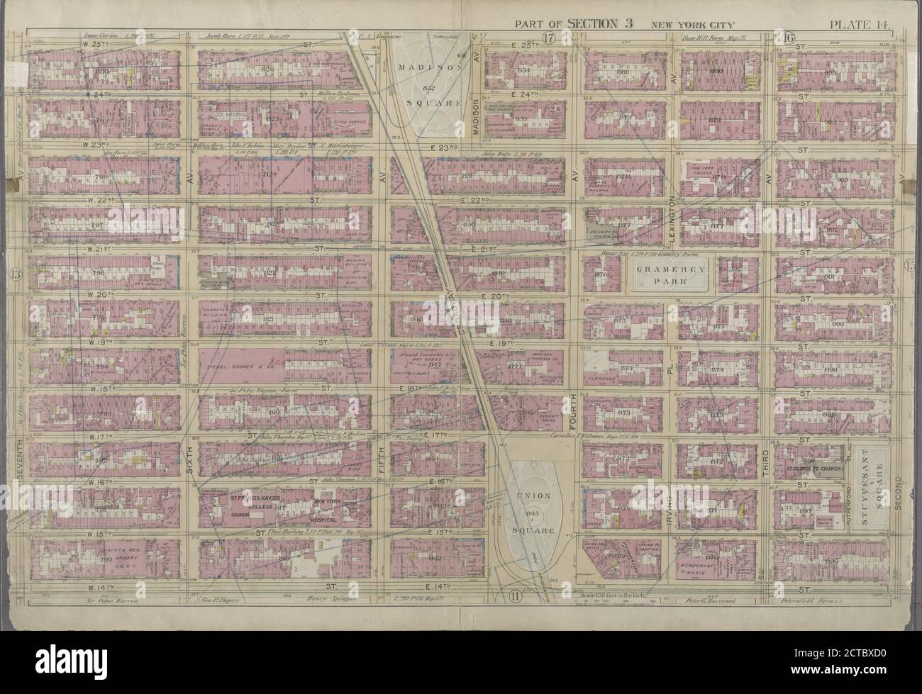 Platte 14: Begrenzt durch W. 25th Street, E. 25th Street, Second Avenue, E. 14th Street, W. 14th Street, und Seventh Avenue., Kartographie, Maps, 1897, Bromley, George Washington, Bromley, Walter Scott Stockfoto