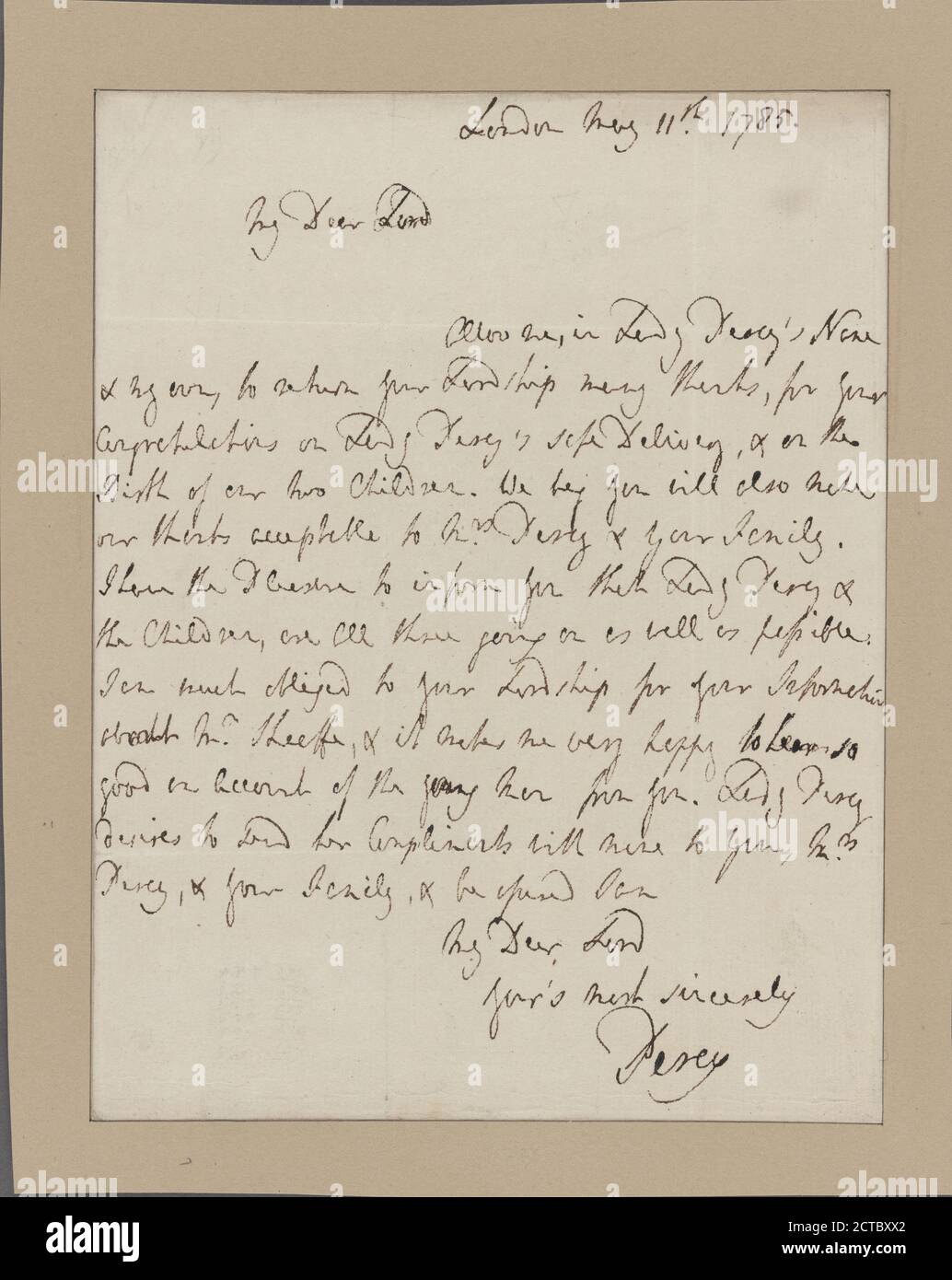 Brief an Thomas Percy, Text, Dokumente, 1785, Percy, Hugh, 2d Duke of Northumberland Stockfoto