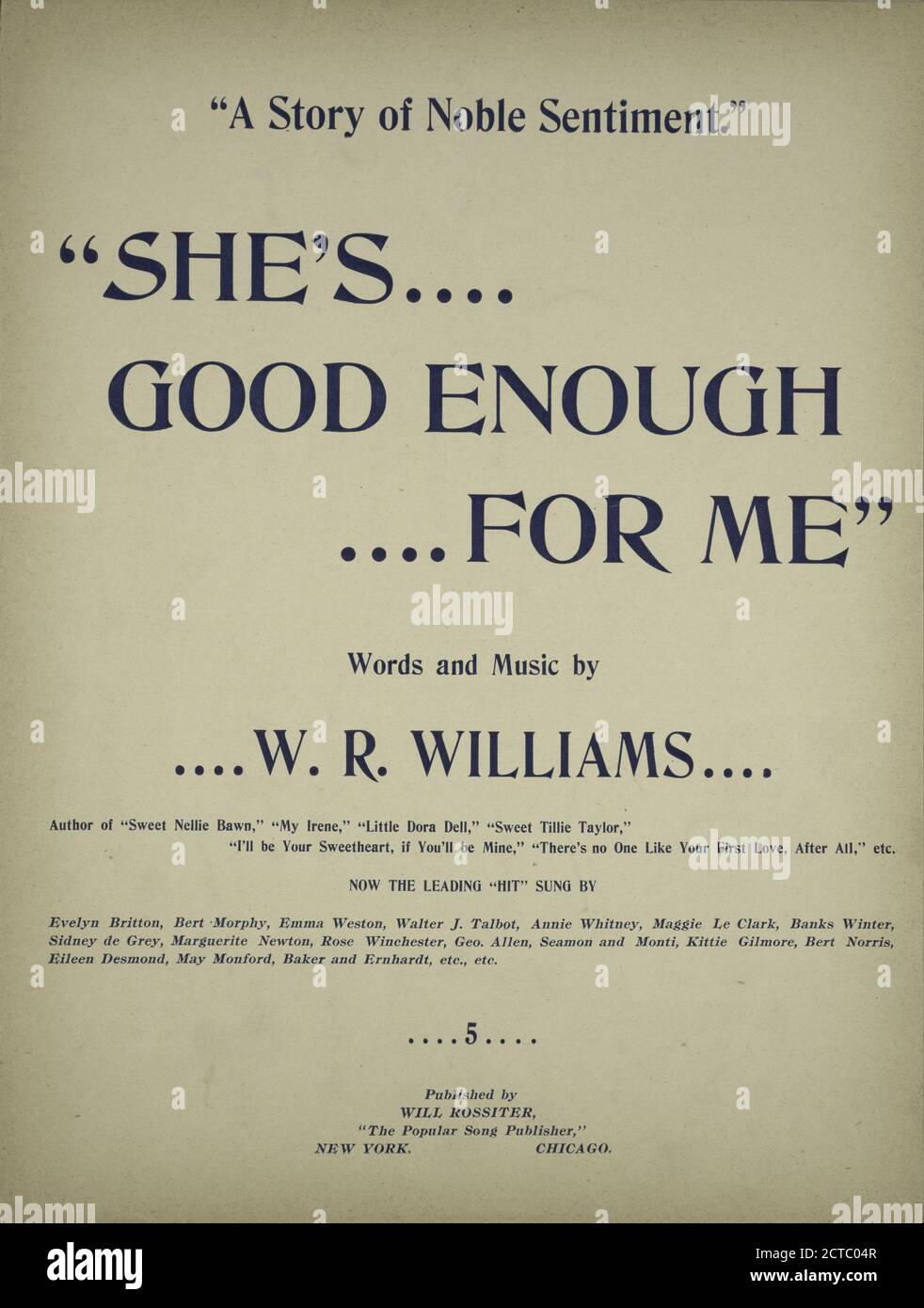 Sie ist gut genug für mich, notierte Musik, Partituren, 1895 - 1895, Williams, W. R., Williams, W. R. Stockfoto