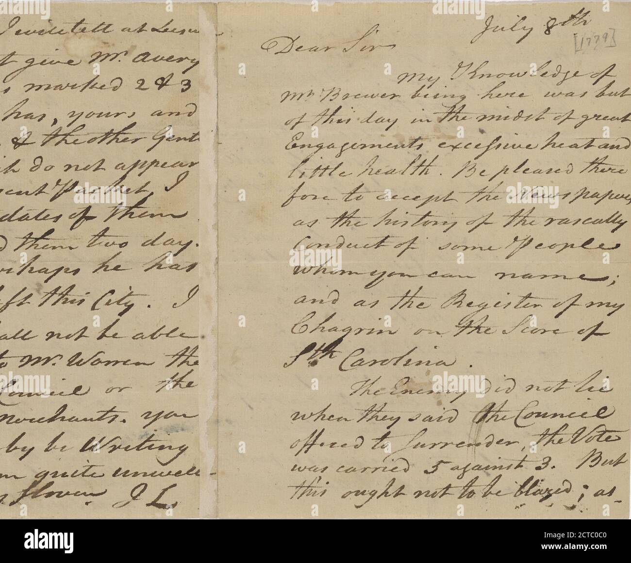 Brief von James Lovell, Text, Korrespondenz, 1779 Stockfoto Brief von James Lovell, Text, Korrespondenz, 1779 Stockfoto
