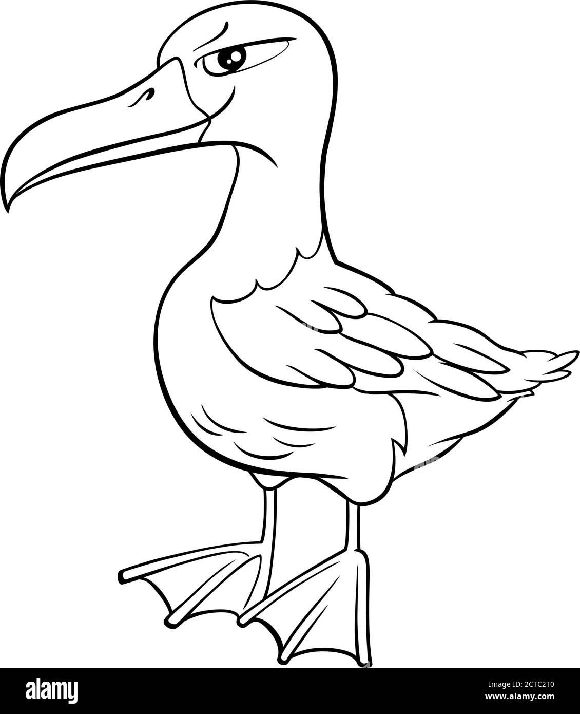 Schwarz und Weiß Cartoon Illustration von Lustige Albatross Vogel Tier Buchseite Zum Malen Von Zeichen Stock Vektor
