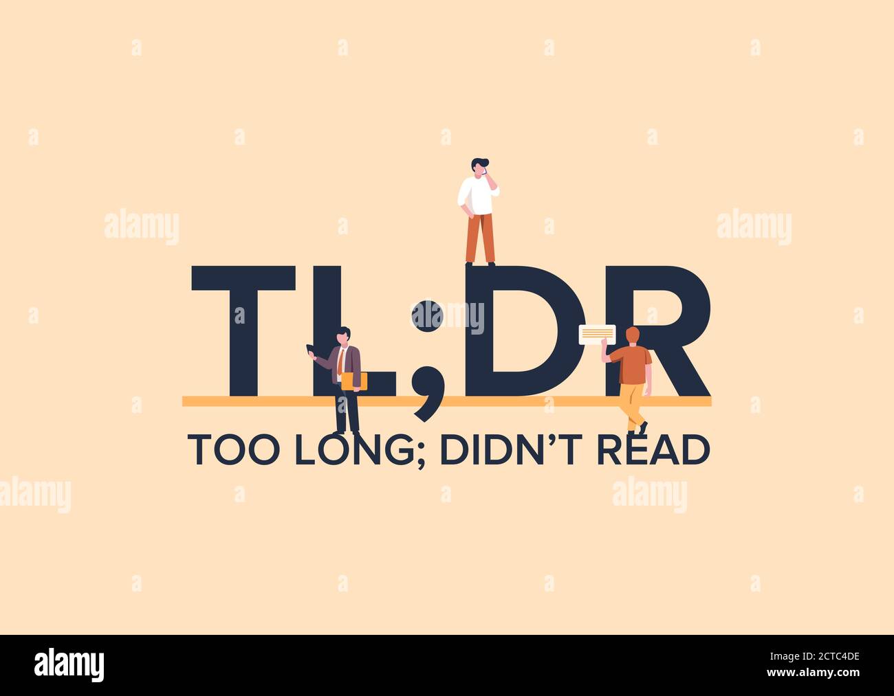 TLDR zu lange nicht gelesen. Marketing-Message-Jargon fasst Geschäftstext zusammen. Stock Vektor
