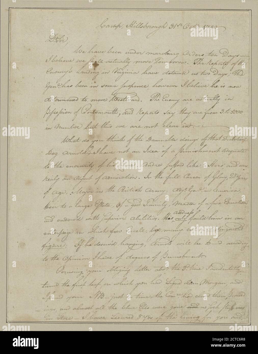 Nov. Williams, Otho Holland. Camp Hillsborough. An Brigadier General Morgan, Text, Dokumente, 1780 Stockfoto