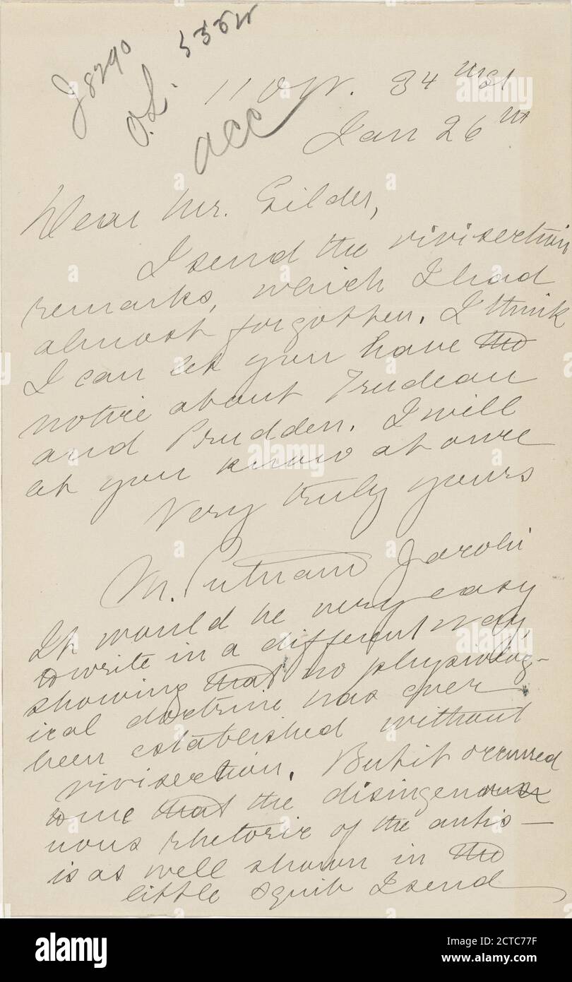Jacobi, Mary Putnam, Text, Korrespondenz, 1890 - 1891 Stockfoto