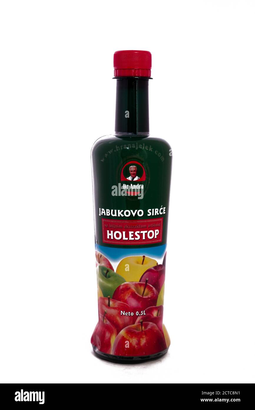 Isolierte Flasche Apfelessig. Stockfoto