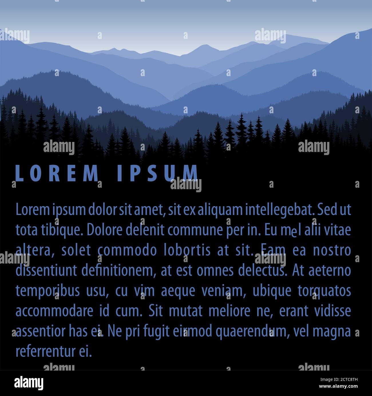 vektor Wald Hintergrund Design Vorlage mit Bergen Stock Vektor