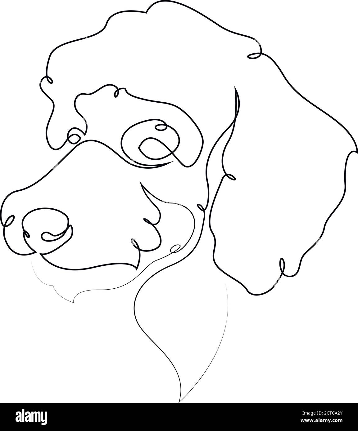 Pudel Vektor Hund Porträt. Durchgehende Linie. Zeichnung der Hundelinie Stock Vektor