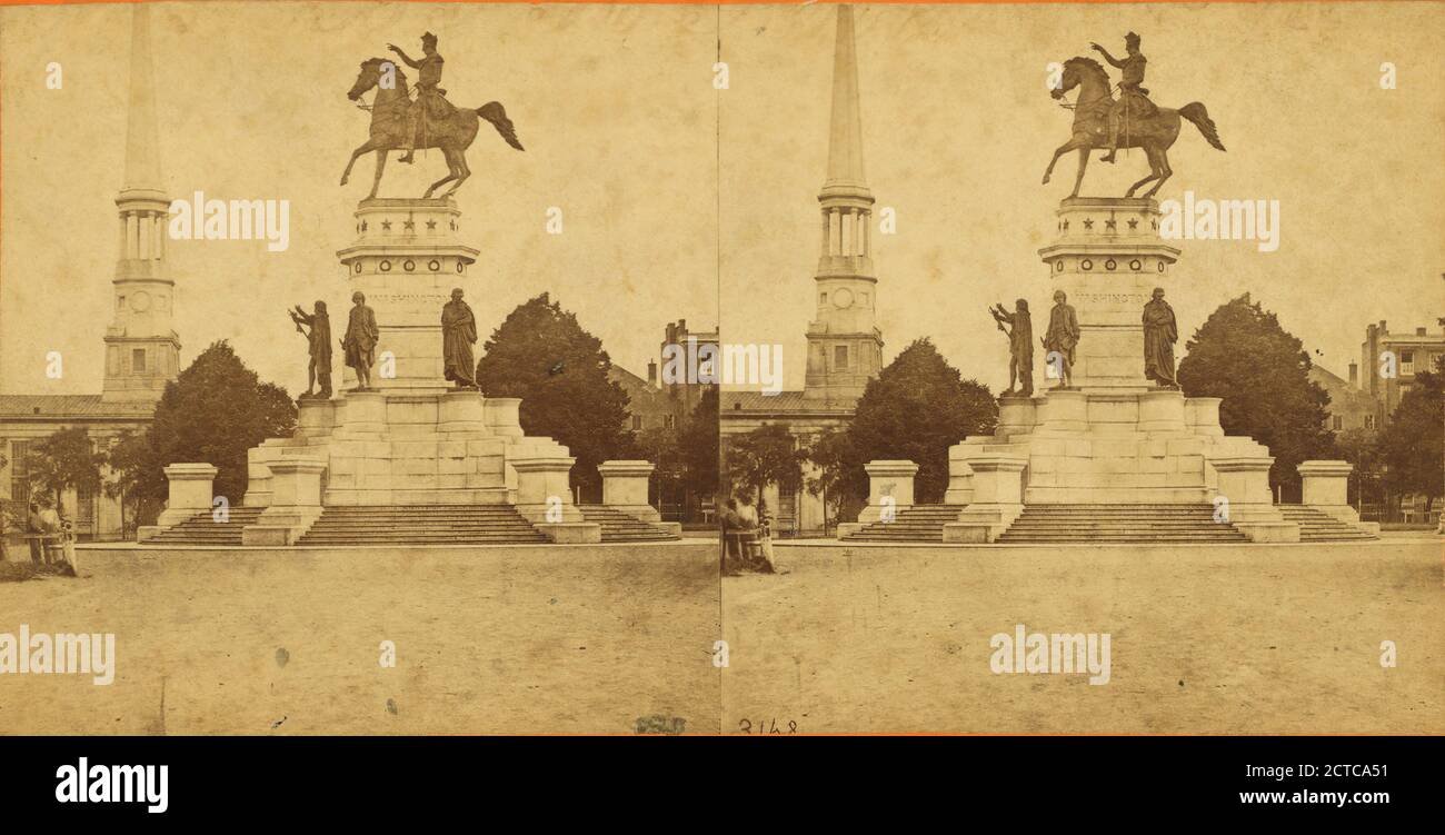 Washington Monument auf dem Capitol Gelände, Richmond, VA. Statuen von Patrick Henry, Thomas Jefferson und Mason rund um die Mitte sic Basis., E. & H.T. Anthony (Firma), 1861, Usa Stockfoto