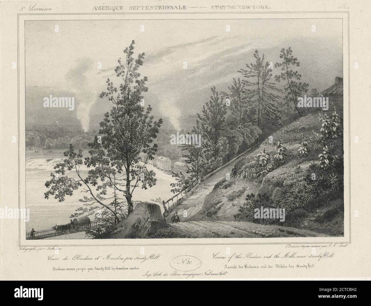 Verlauf des Hudson und der Mühlen, in der Nähe von Sandy Hill., Standbild, Drucke, 1777 - 1890, Milbert, Jacques Gérard (1766-1840), Sabatier, Léon Jean-Baptiste (d. 1887 Stockfoto