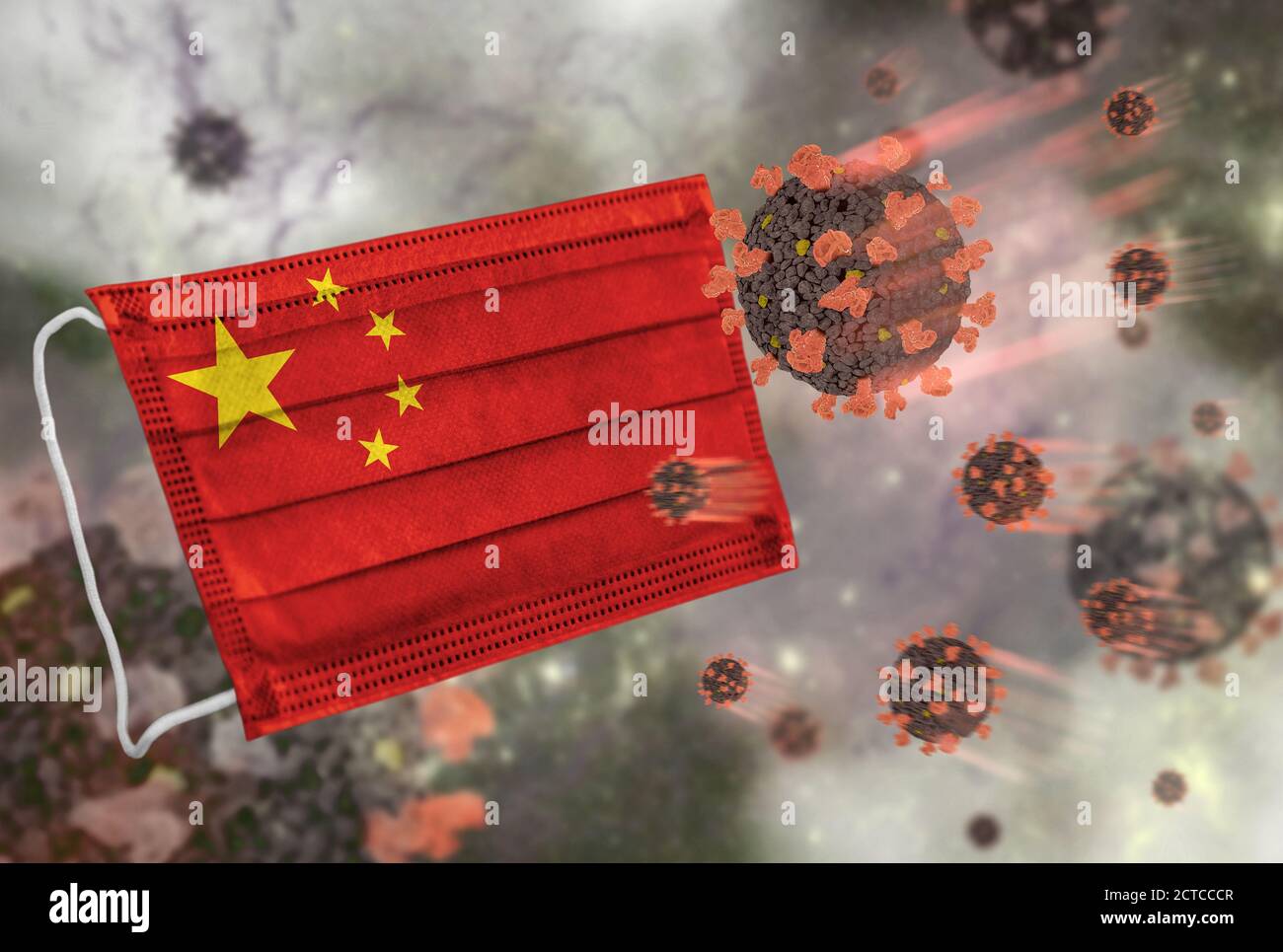 Gesichtsmaske mit Flagge von China, Verteidigung Coronavirus Stockfoto