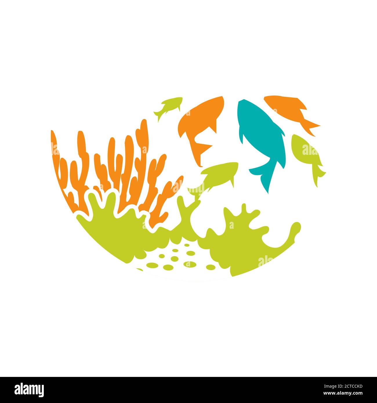 Meereslandschaft Meeresalgen und tropische Fische Unterwasserleben Symbol Zeichen Für Ozeanarium oder Aquarium Stock Vektor