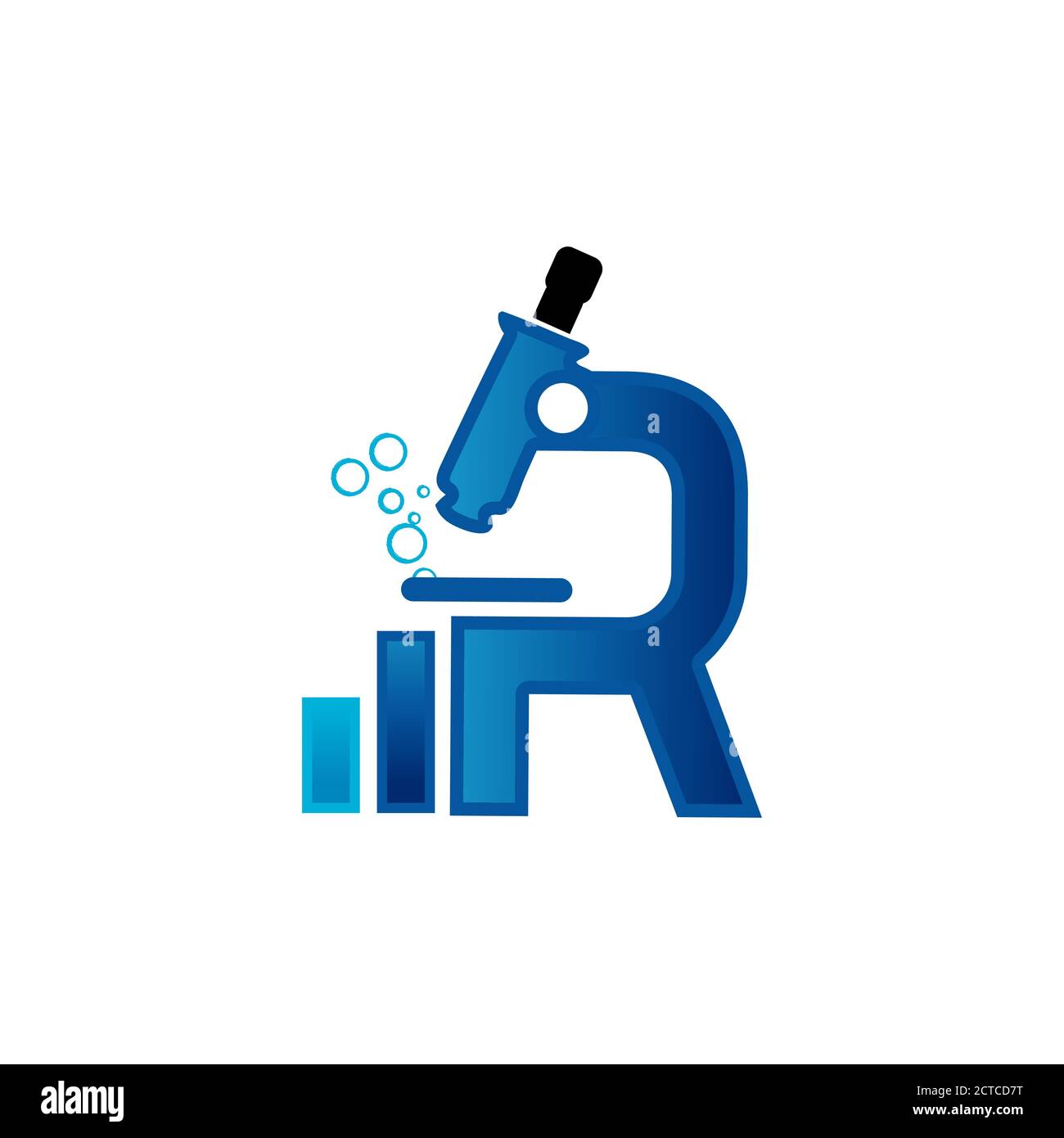 Blaue Farben der Buchstabe R Mikroskop Logo Zeichen Vorlage Vektor Design-Symbol Stock Vektor