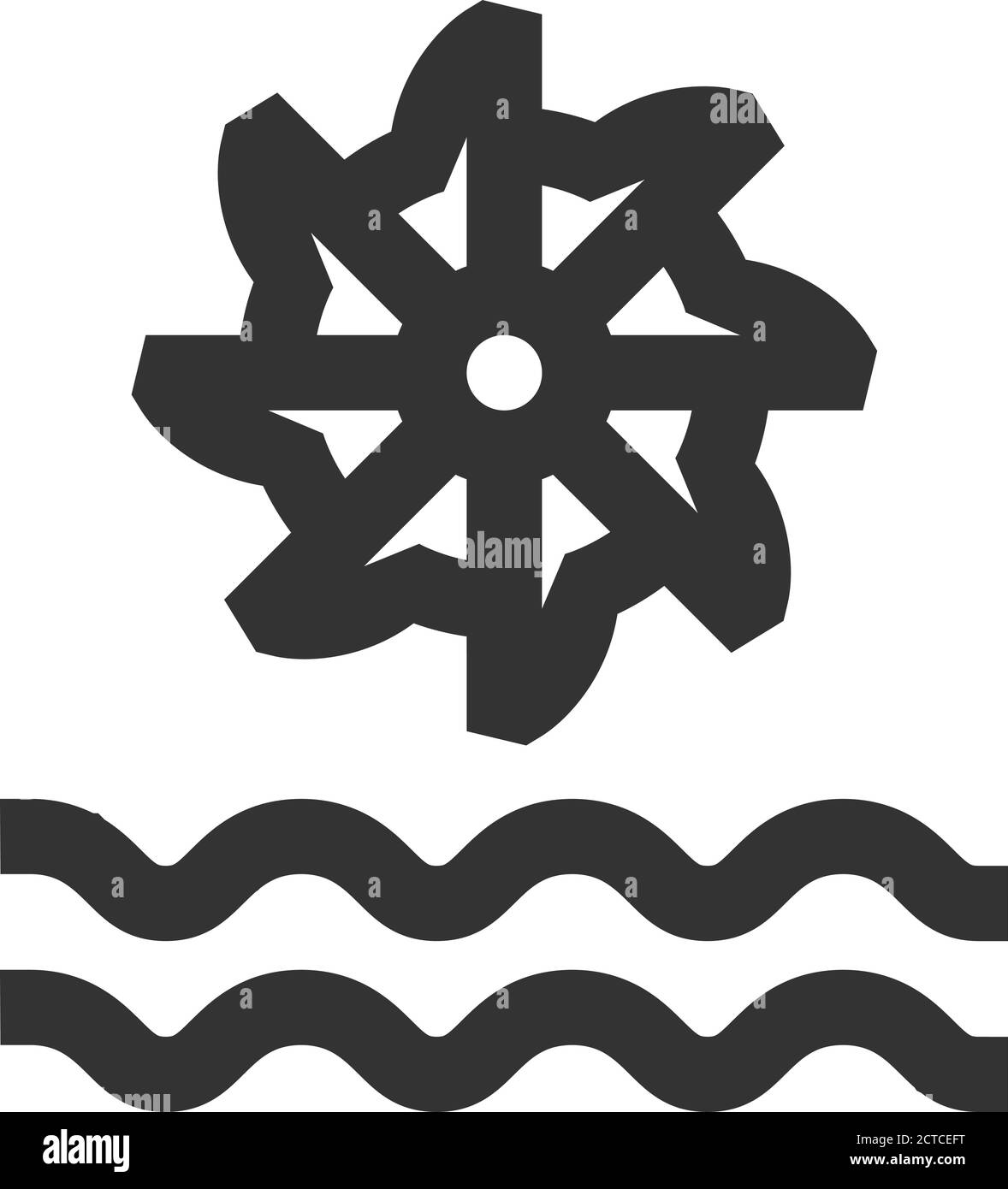 Symbol für Wasserturbinen in dickem Umriss. Schwarz-Weiß-Vektorgrafik. Stock Vektor