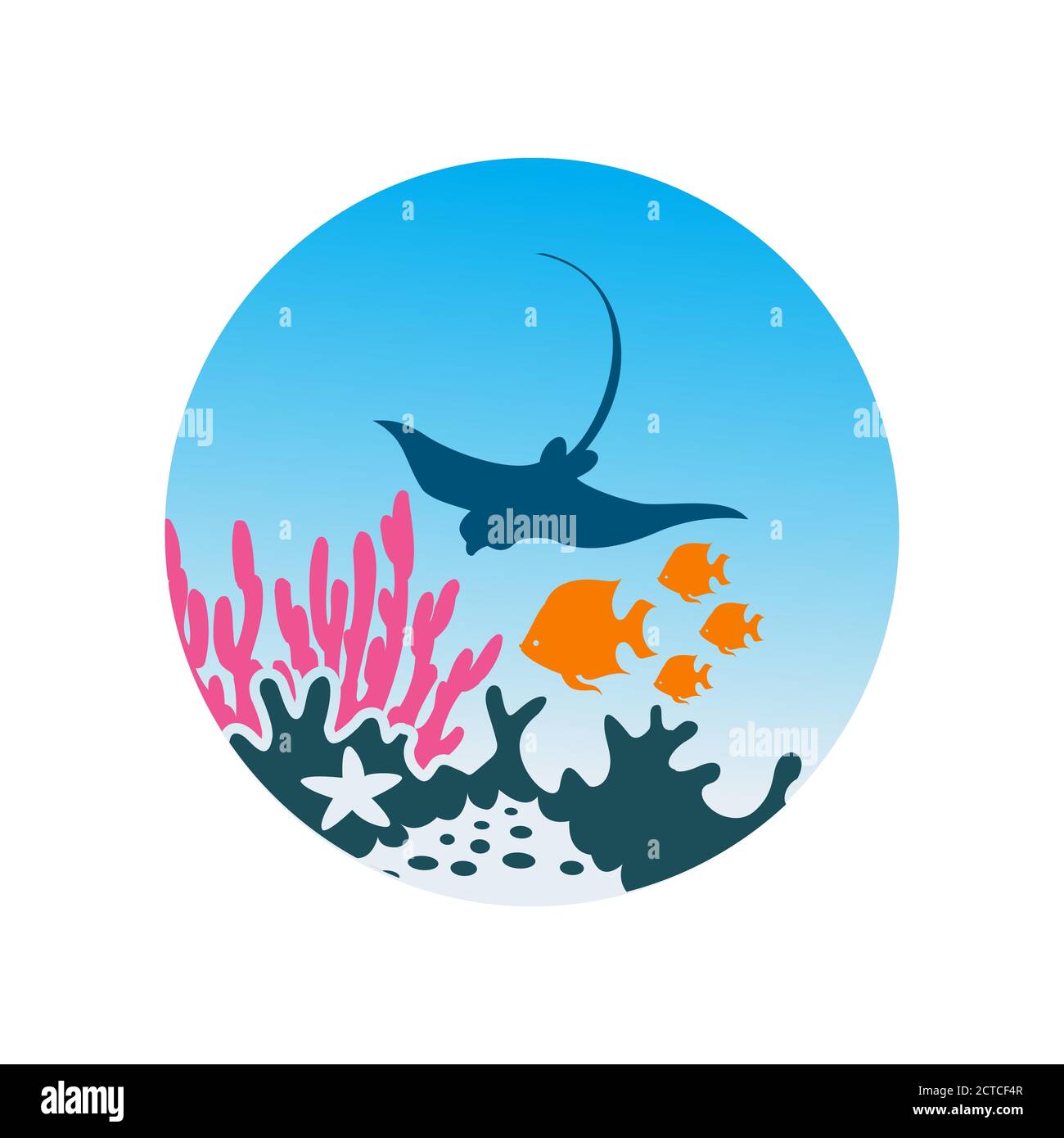Meereslandschaft Meeresalgen und tropische Fische Unterwasserleben Symbol Zeichen Für Ozeanarium oder Aquarium Stock Vektor