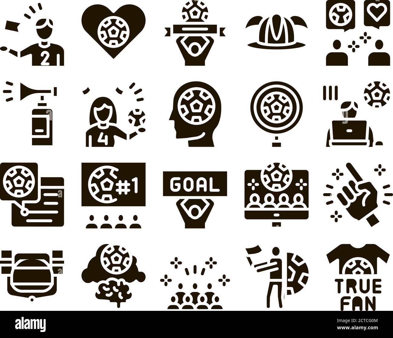 Fußball Fan Attribute Glyphe Set Vektor Stock Vektor