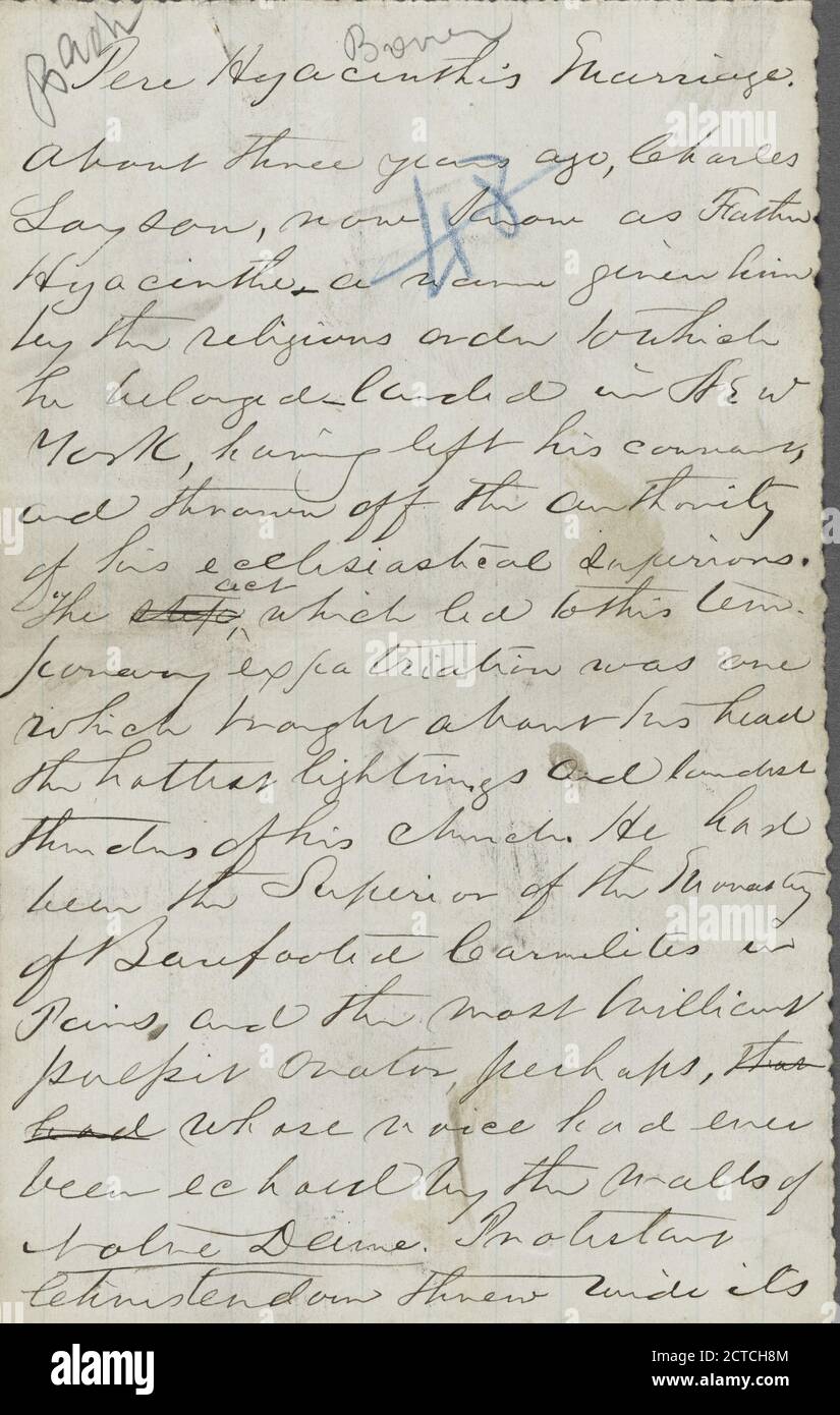 Pere Hyazinths Ehe, Text, Handschriften, 1870 - 1879 Stockfoto