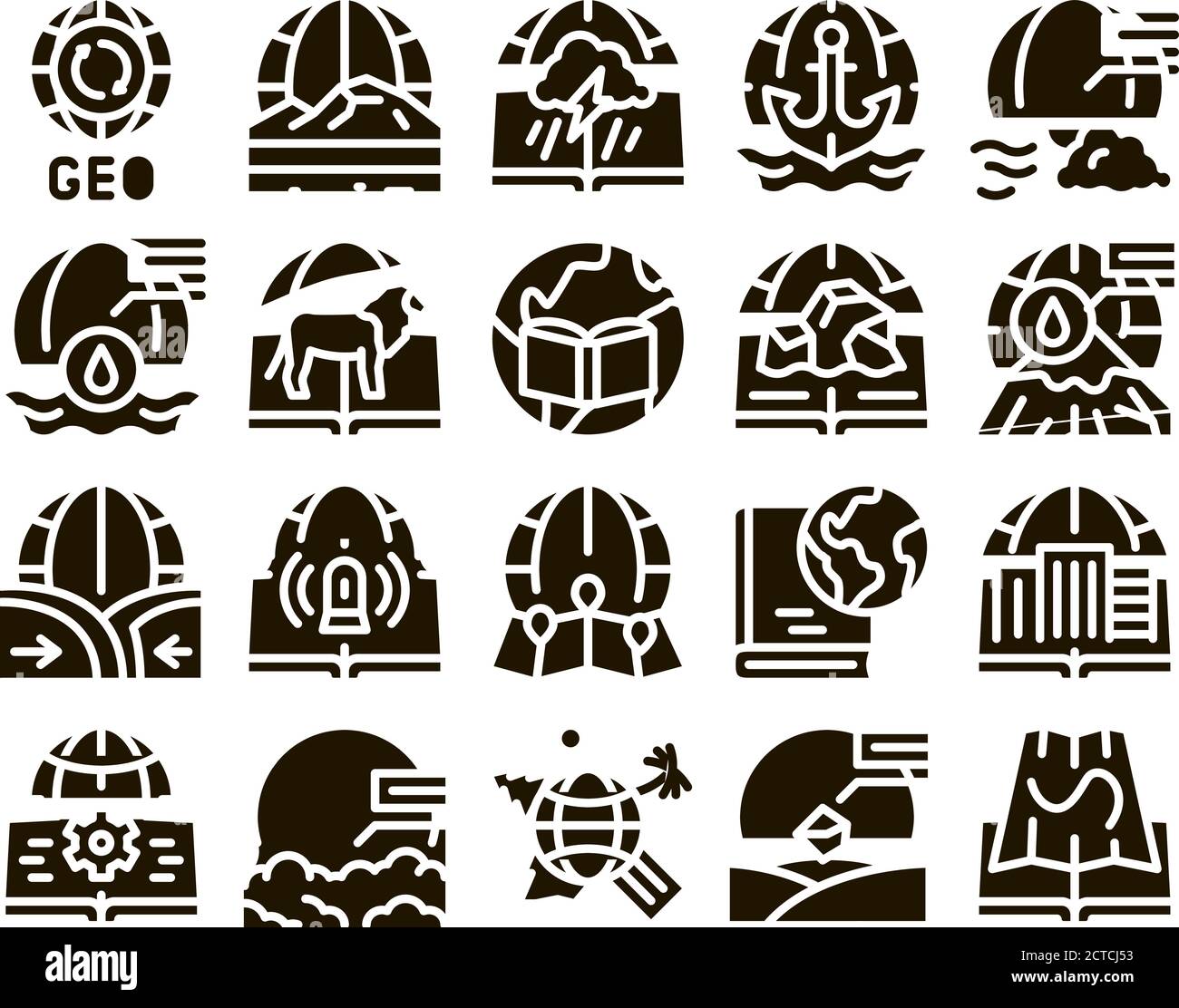Geographie Bildung Glyph Set Vektor Stock Vektor