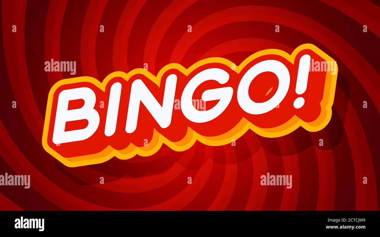 Bingo rot und gelb Text-Effekt-Vorlage mit 3d-Stil und Retro-Konzept wirbeln roten Hintergrund Vektor-Illustration. Stock Vektor