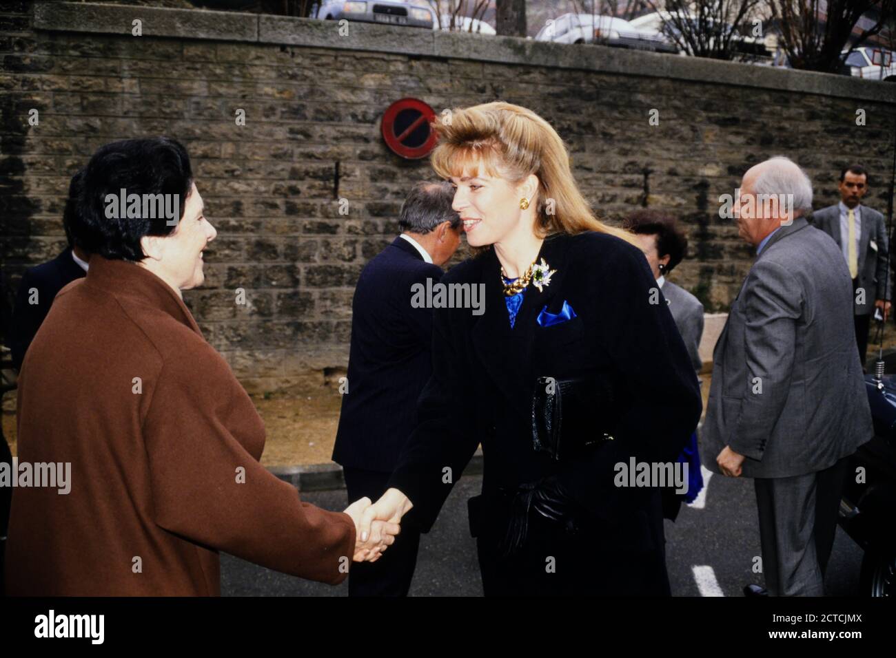 Königin Nour von Jordanien offizieller Besuch in Lyon, Frankreich, 1989 Stockfoto