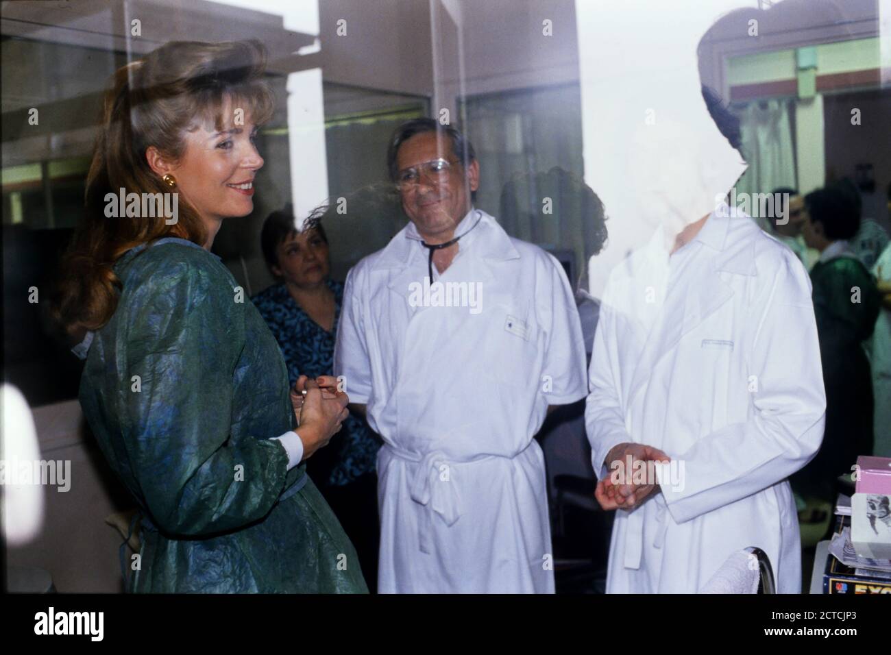 Königin Nour von Jordanien offizieller Besuch in Lyon, Frankreich, 1989 Stockfoto