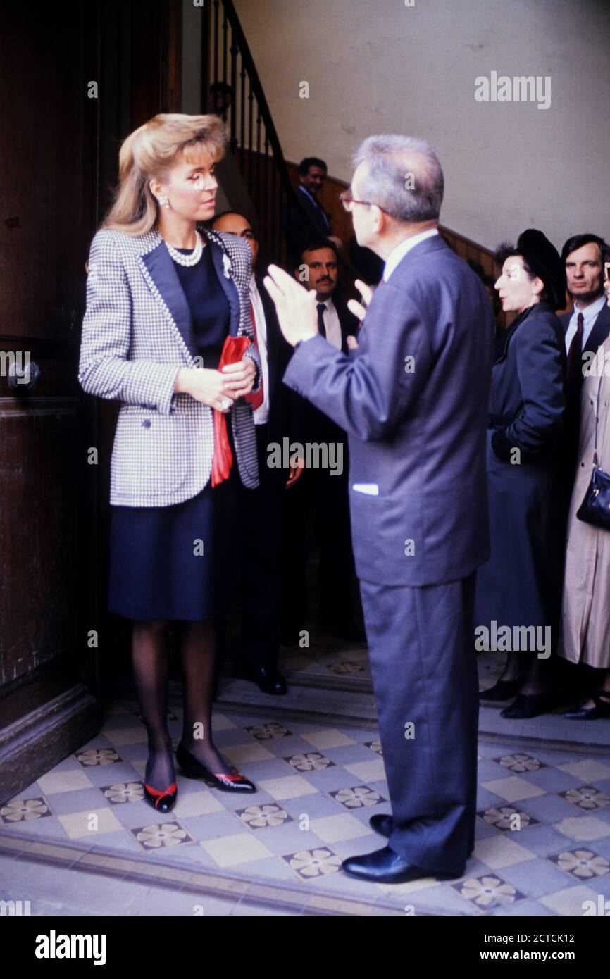 Königin Nour von Jordanien offizieller Besuch in Lyon, Frankreich, 1989 Stockfoto