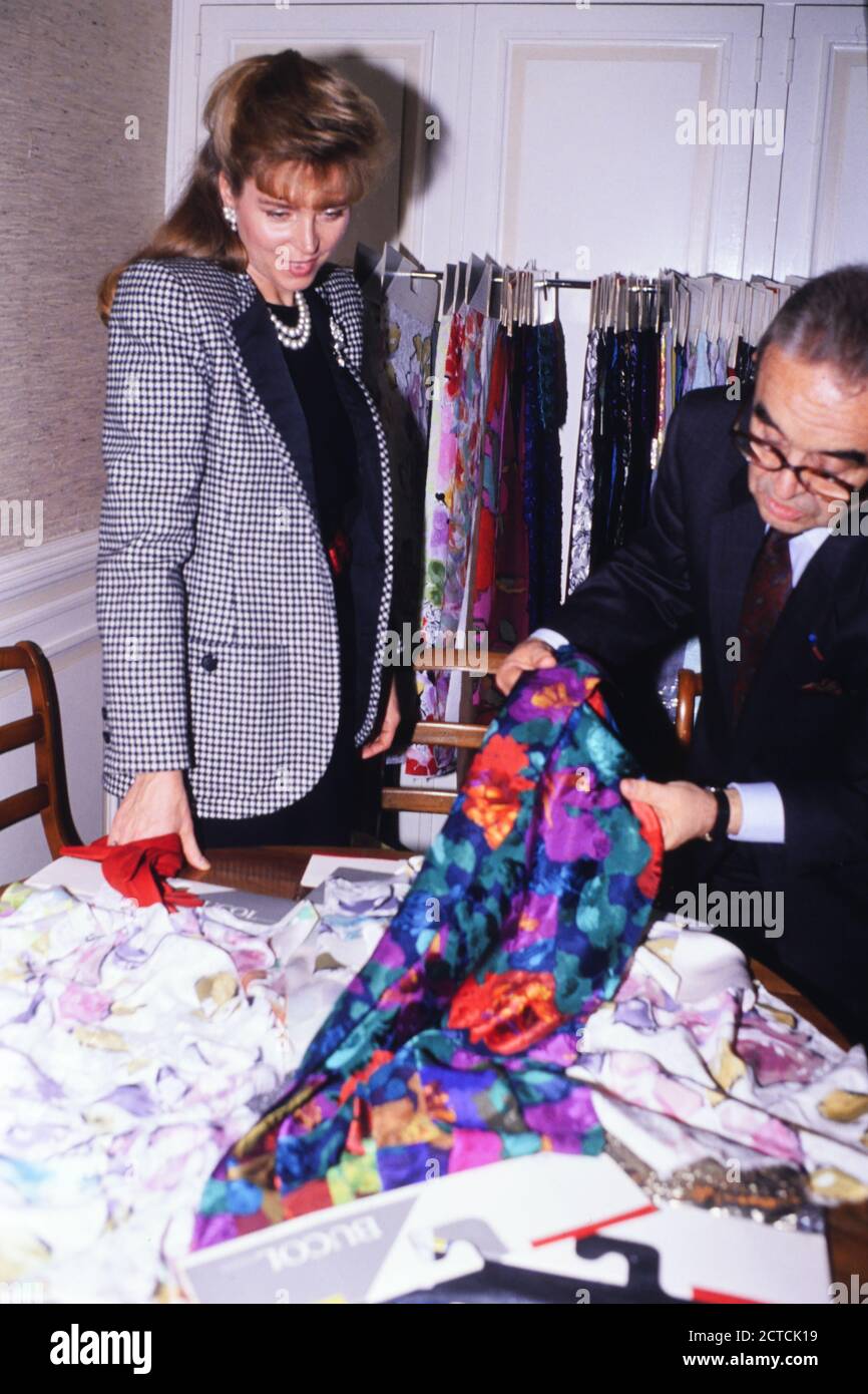 Königin Nour von Jordanien offizieller Besuch in Lyon, Frankreich, 1989 Stockfoto