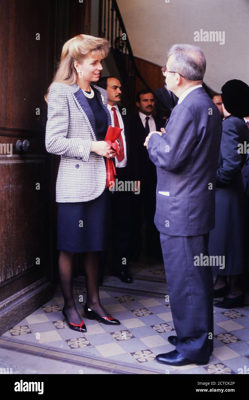 Königin Nour von Jordanien offizieller Besuch in Lyon, Frankreich, 1989 Stockfoto