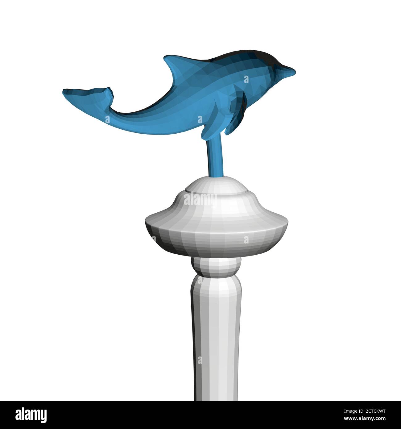 Modell eines polygonalen blauen Delphins auf einem Metallrohr. 3D. Vektorgrafik Stock Vektor