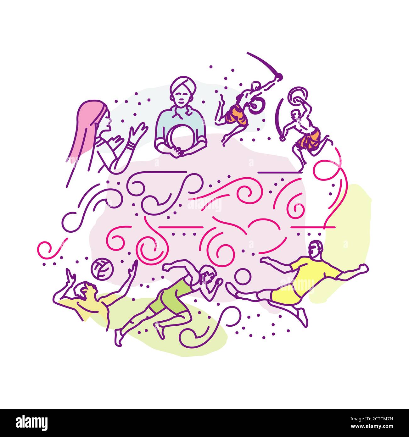 Malabar Kunst und Sport Skizze oder Zeichnung Vektor-Design mit Florale Elemente Stock Vektor