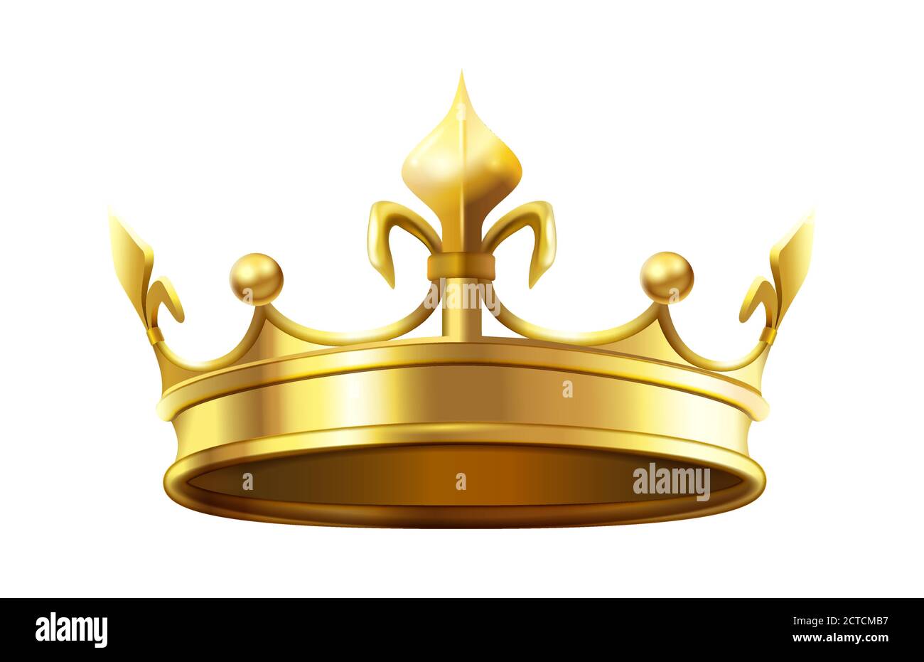 Königliche Krone für König und Königin. Königtum und Monarchie Autorität Symbol, heraldischen goldenen glänzenden Element. Luxus 3d Zubehör für Prinz oder Prinzessin isola Stock Vektor