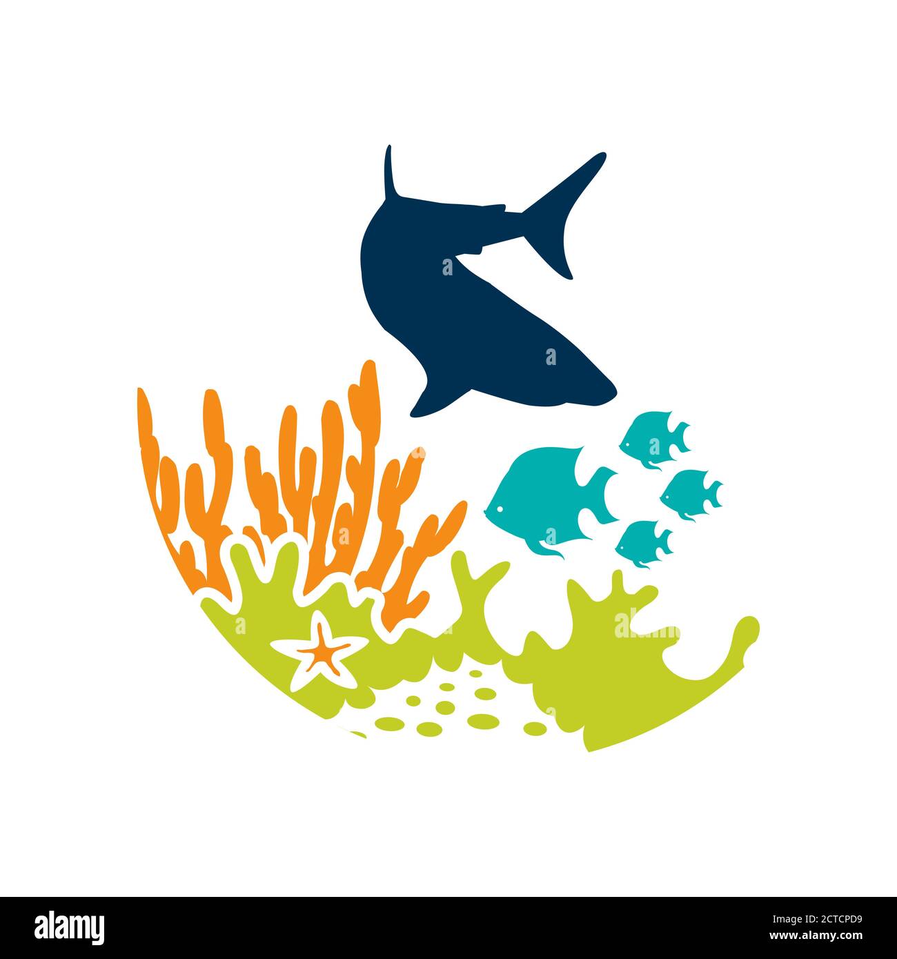 Meereslandschaft Meeresalgen und tropische Fische Unterwasserleben Symbol Zeichen Für Ozeanarium oder Aquarium Stock Vektor