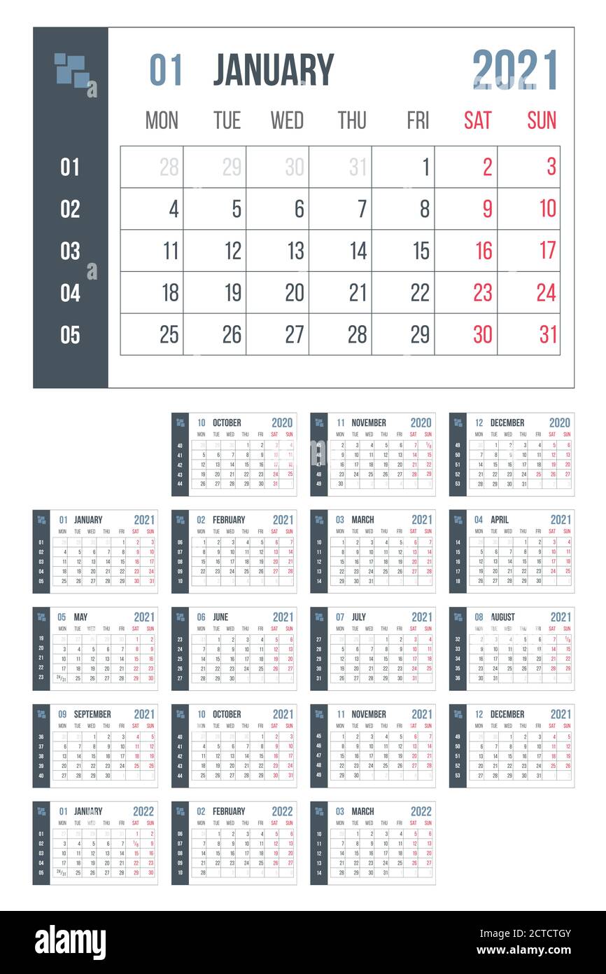 Simple 2021 Year Calendar Week Stockfotos Und Bilder Kaufen Alamy