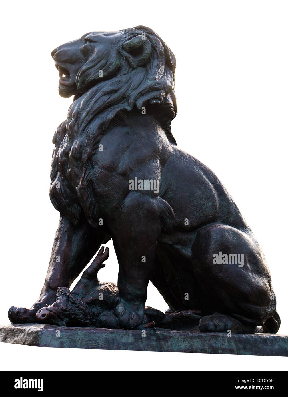 Löwen Skulptur auf weißem Hintergrund Stockfoto