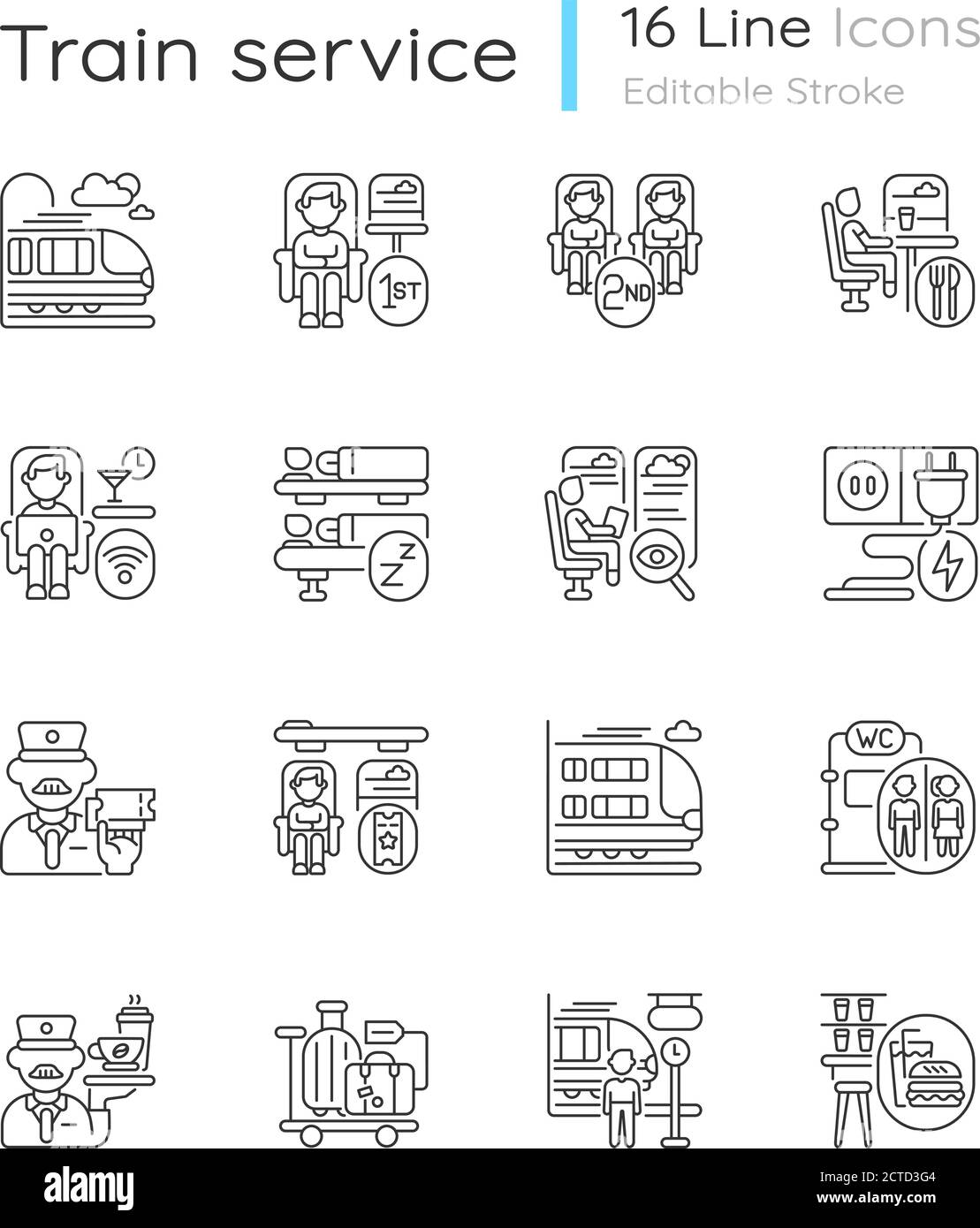 Lineare Symbole für Zugdienste eingestellt Stock Vektor