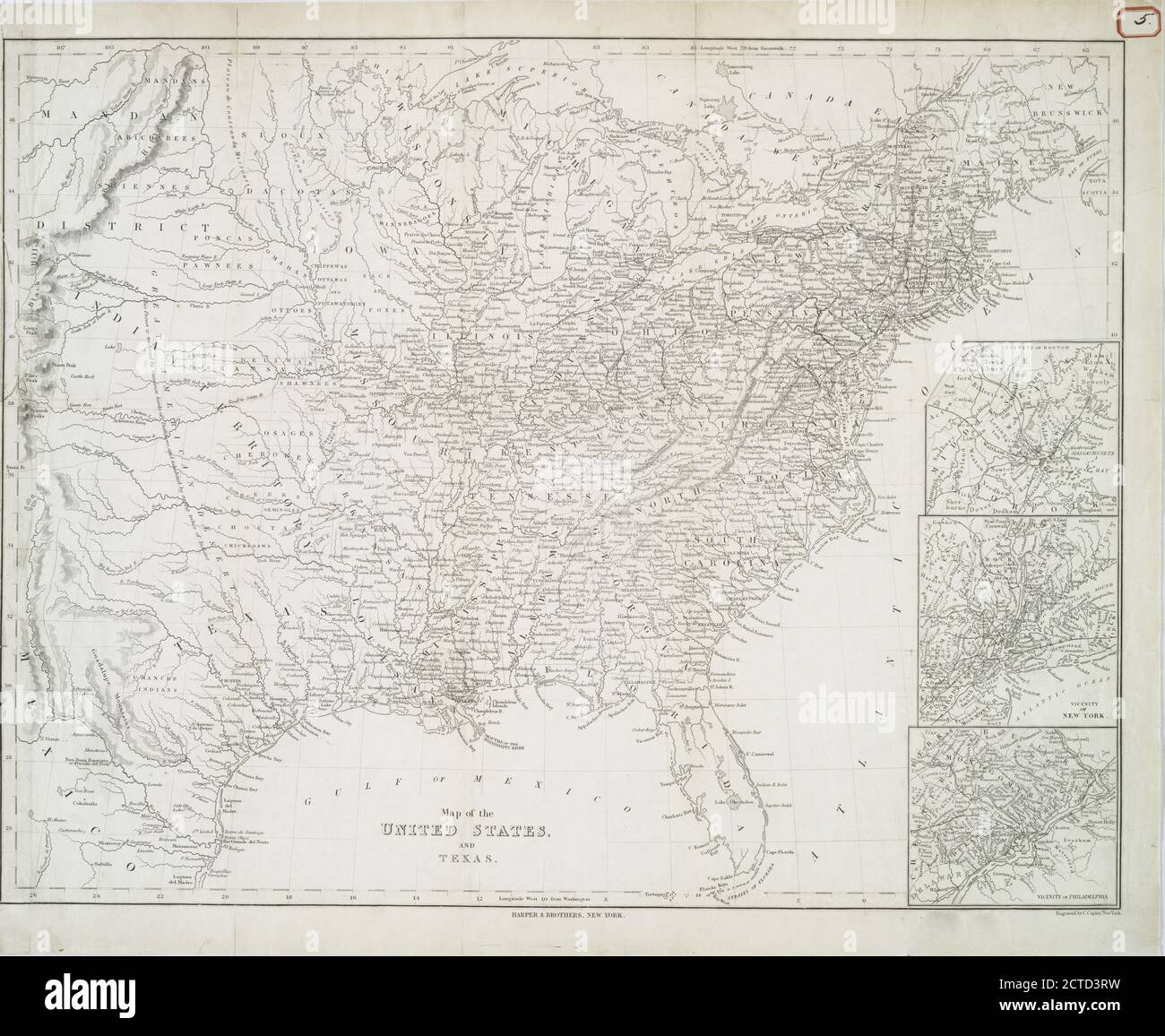 Karte der Vereinigten Staaten und Texas, Standbild, Karten, 1844, Copley, Charles Stockfoto