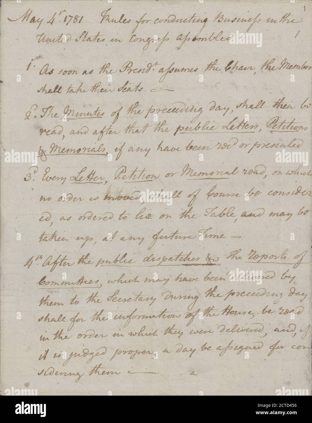 Dokument, Text, Dokumente, 1781, Vereinigte Staaten. Kongress, Continental, 1775–1789 Stockfoto