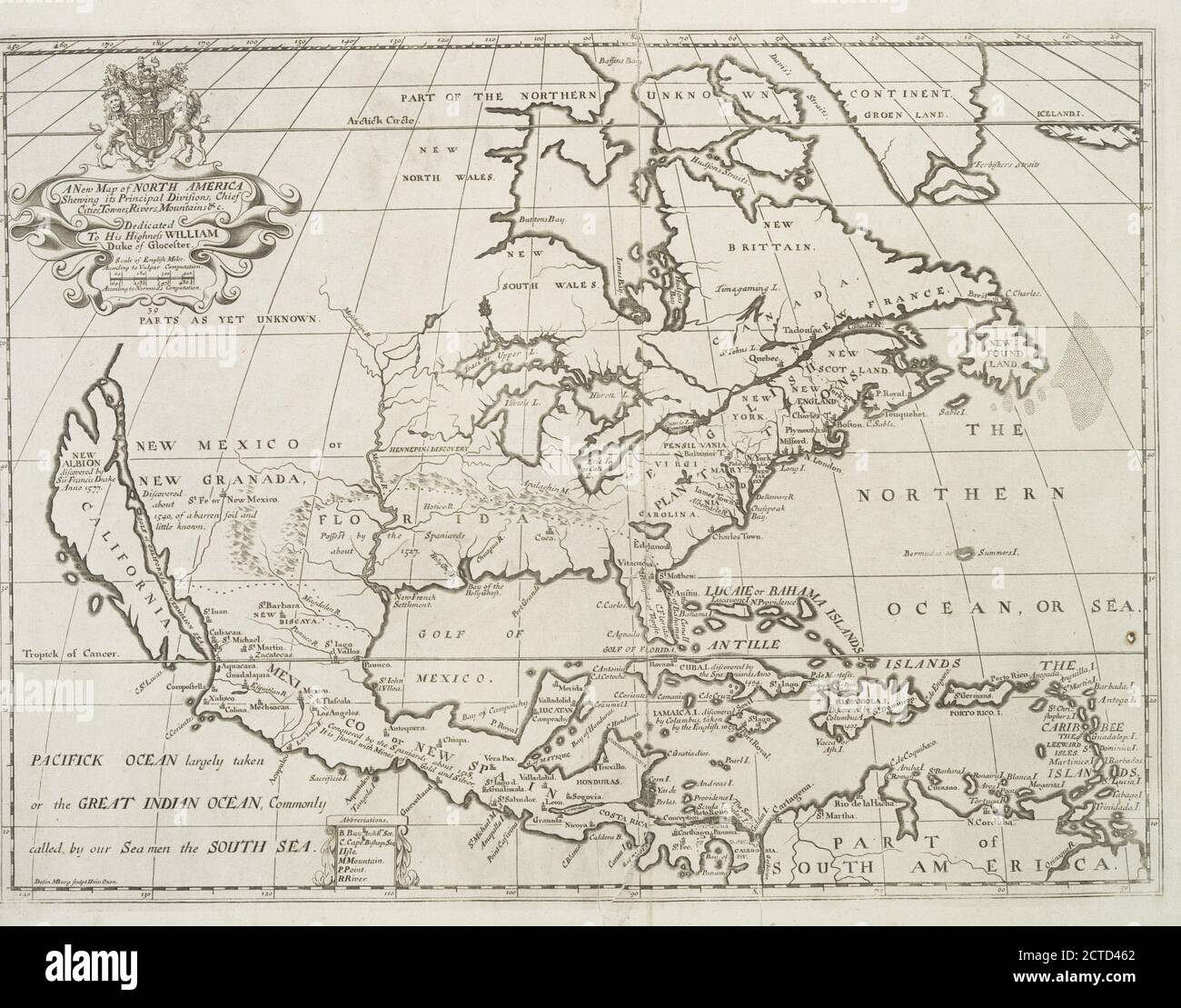 Eine neue Karte von Nordamerika zeigt seine wichtigsten Abteilungen, Hauptstädte, townes, Flüsse, Berge & c., still image, Maps, 1719, University of Oxford, Burghers, M., Wells, Edward (1667-1727 Stockfoto