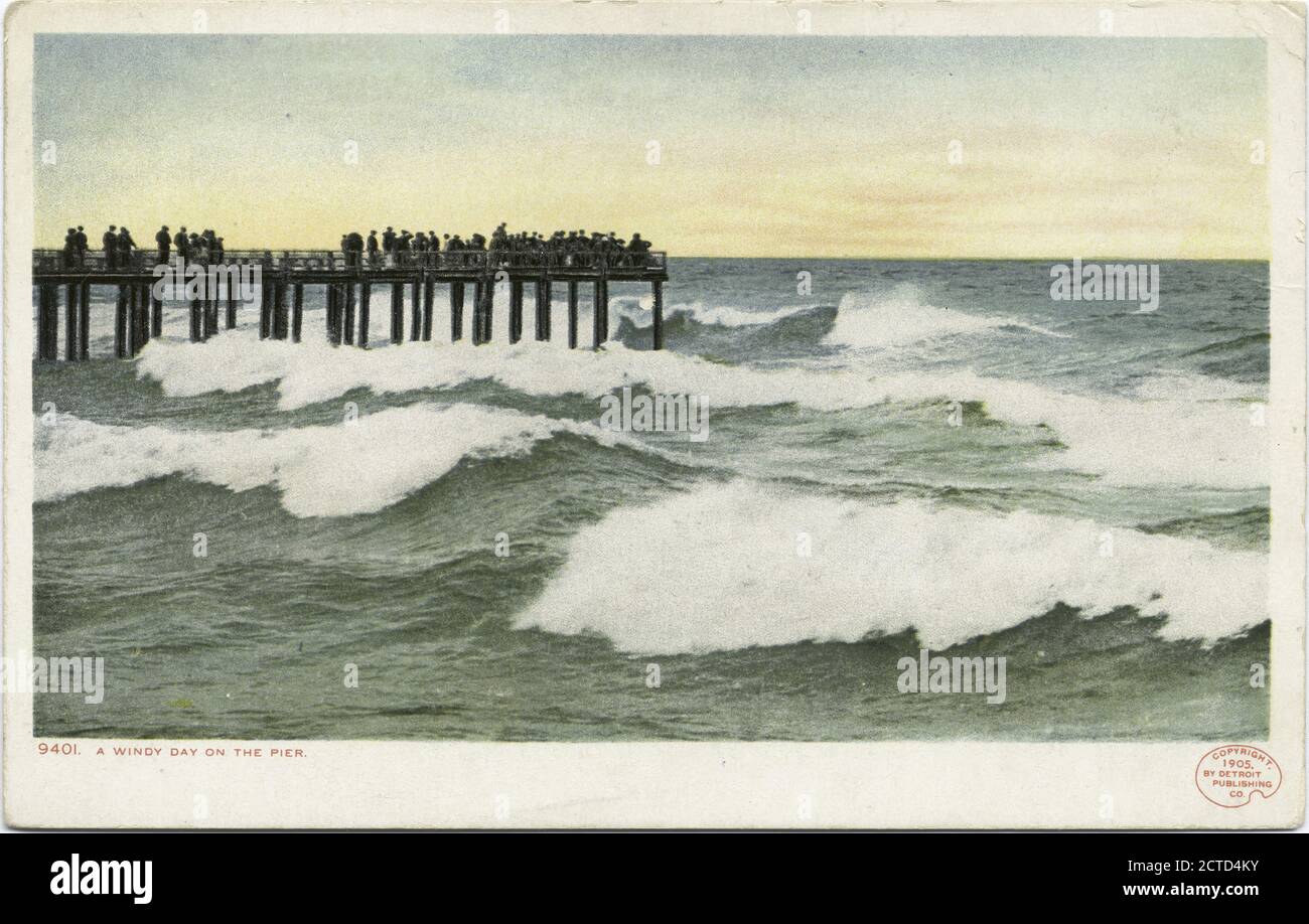 A Windy Day on the Pier, Asbury Park, N. J., Standbild, Postkarten, 1898 - 1931 Stockfoto