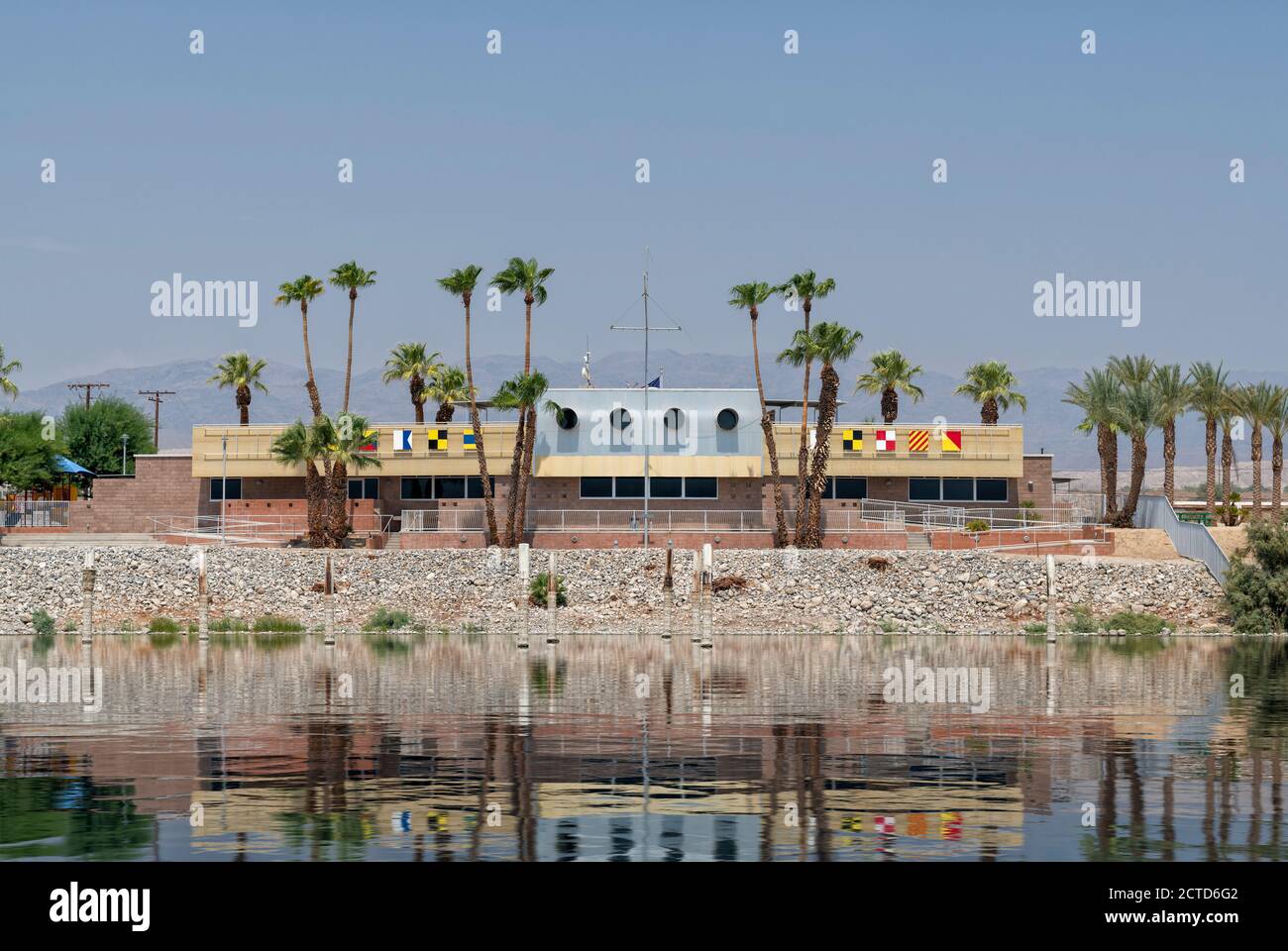 Ein Tagesfoto von North Shore Beach und Yacht Club, Salton Sea, Kalifornien, 1959 (renoviert 2009), USA. Stockfoto