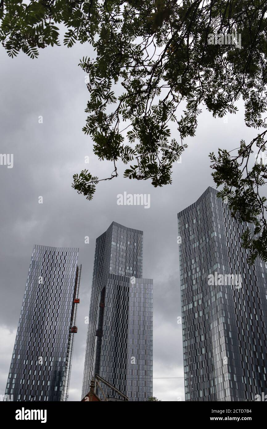 Deansgate Wolkenkratzer in Manchester, Großbritannien Stockfoto