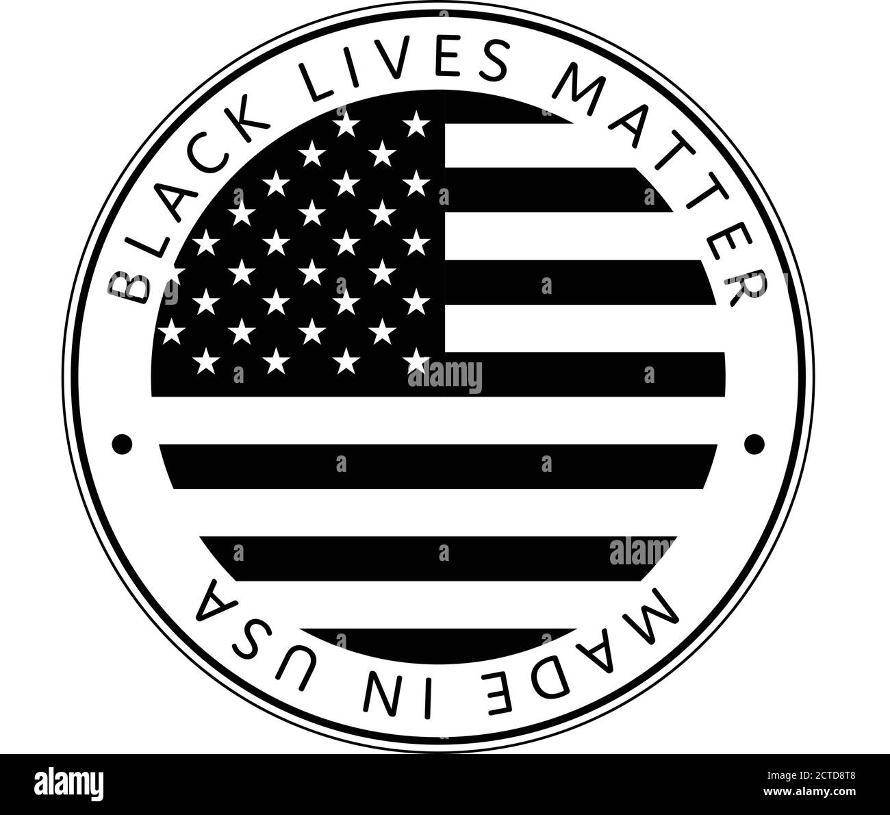Amerikanischer Nationalfeiertag. Made in USA Icon. US Flaggen mit amerikanischen Sternen, Streifen und Nationalfarben. Schwarze Leben sind wichtig. Stock Vektor