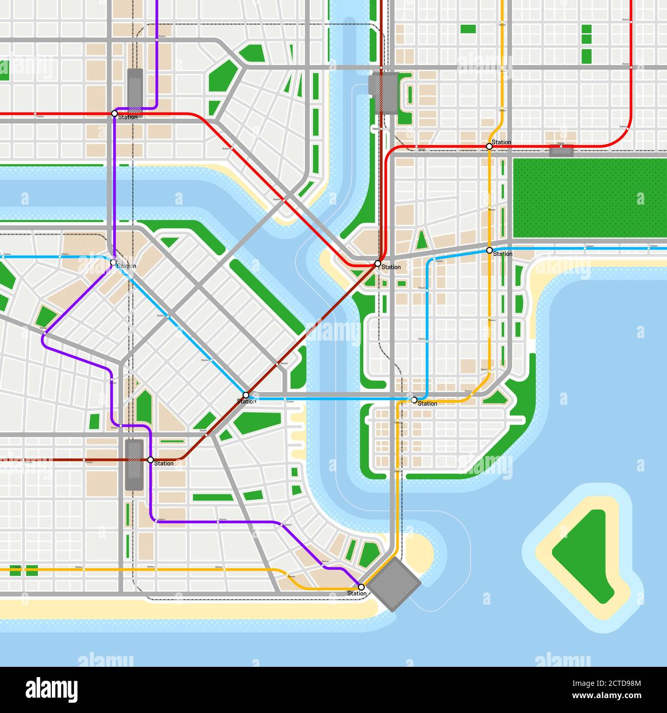 Metro oder U-Bahn-Karte Design Vorlage. Stadtverkehr Konzept. Schnellverkehr. Vektorgrafik Stock Vektor