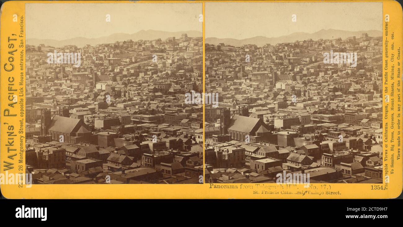 Panorama vom Telegraph Hill, (Nr. 17.) St. Francis Cathedral, Vallejo Street., Standbild, Stereographen, 1867, Watkins, Carleton E. (1829-1916 Stockfoto