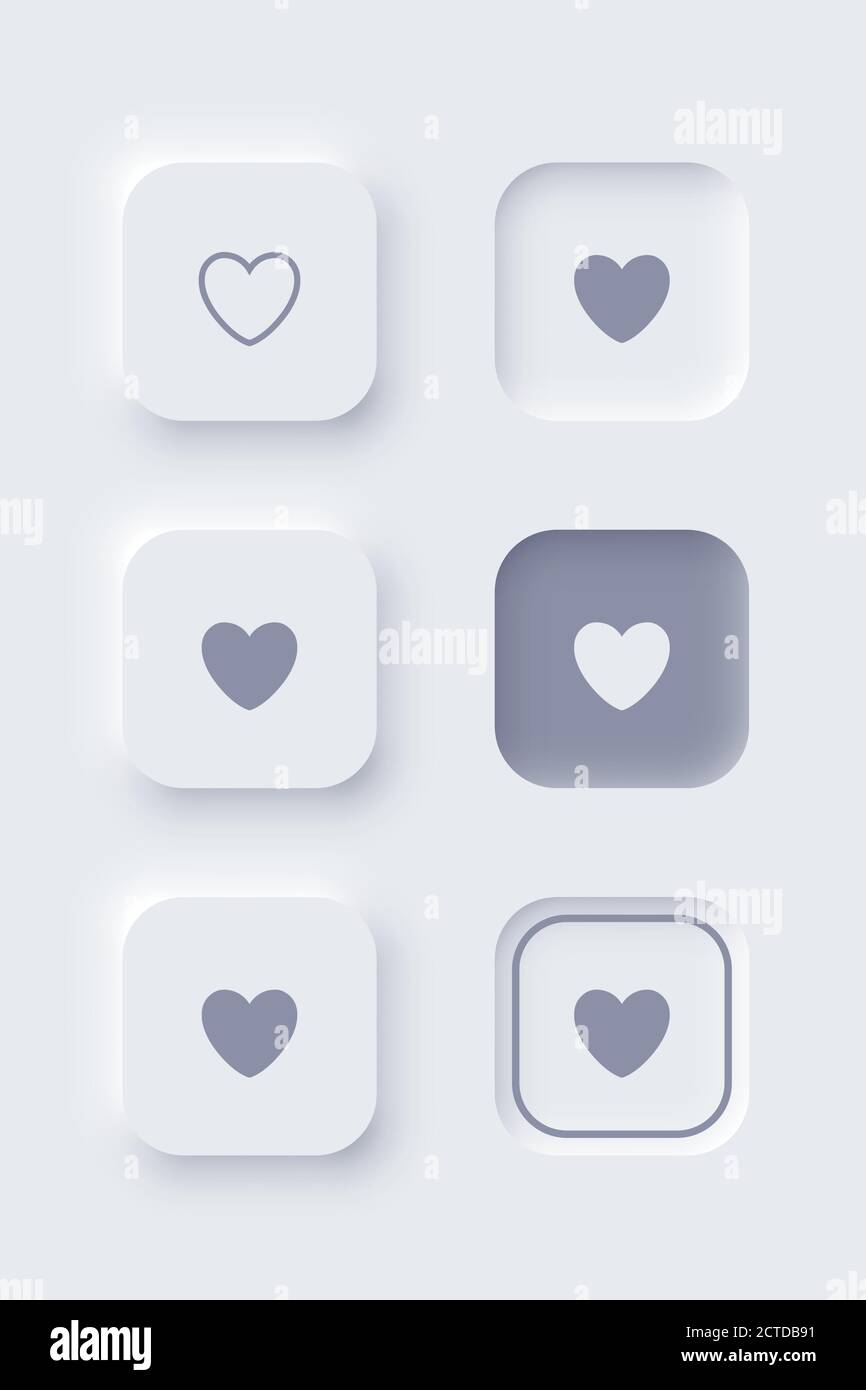 Tasten Herzen quadratische oder runde Formen Neomorphismus UI-Design Stock Vektor