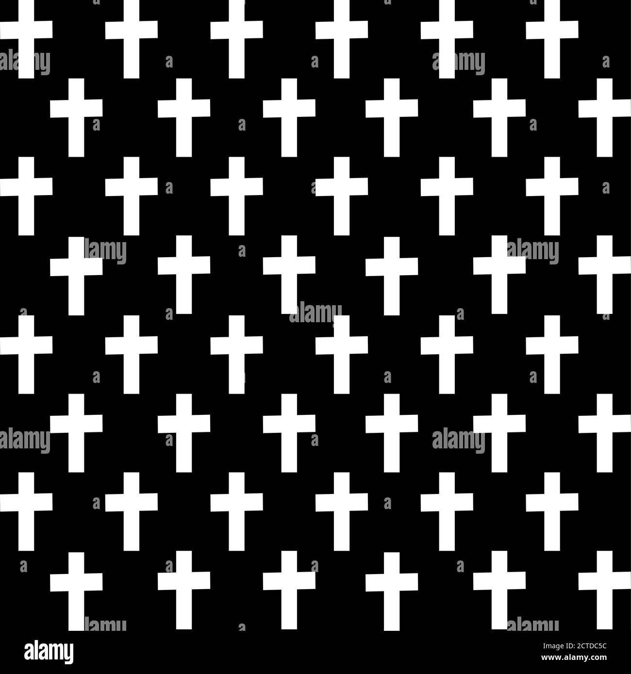 Weißes Kreuz auf schwarzem Hintergrund. Nahtloses Muster. Linienvektordarstellung. Stock Vektor