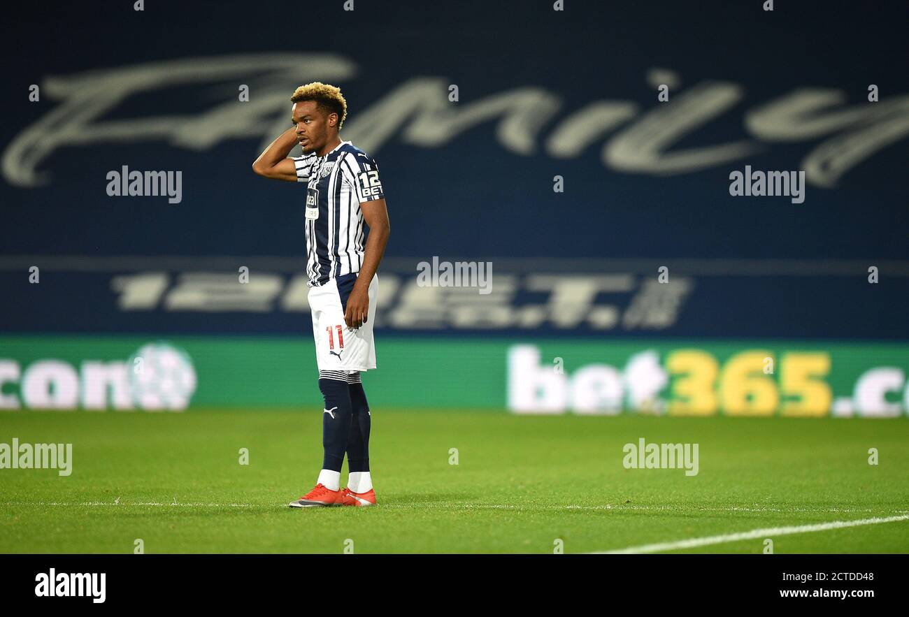 West Bromwich Albion's Grady Diangana schaut während des Carabao Cup dritten Runde Match bei den Hawthorns, West Bromwich. Stockfoto