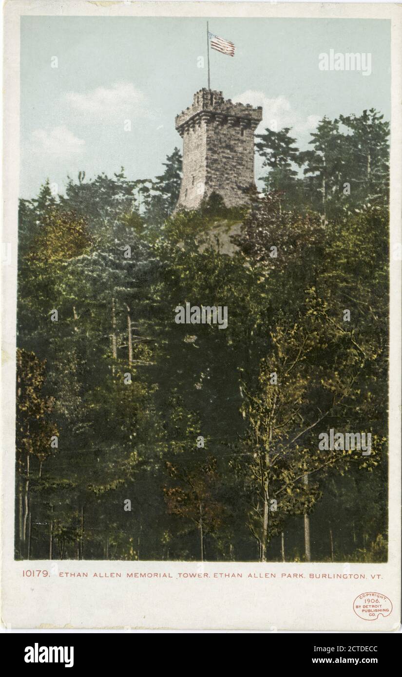 Ethan Allen Memorial Tower Park, Burlington, V., Standbild, Postkarten, 1898 - 1931 Stockfoto