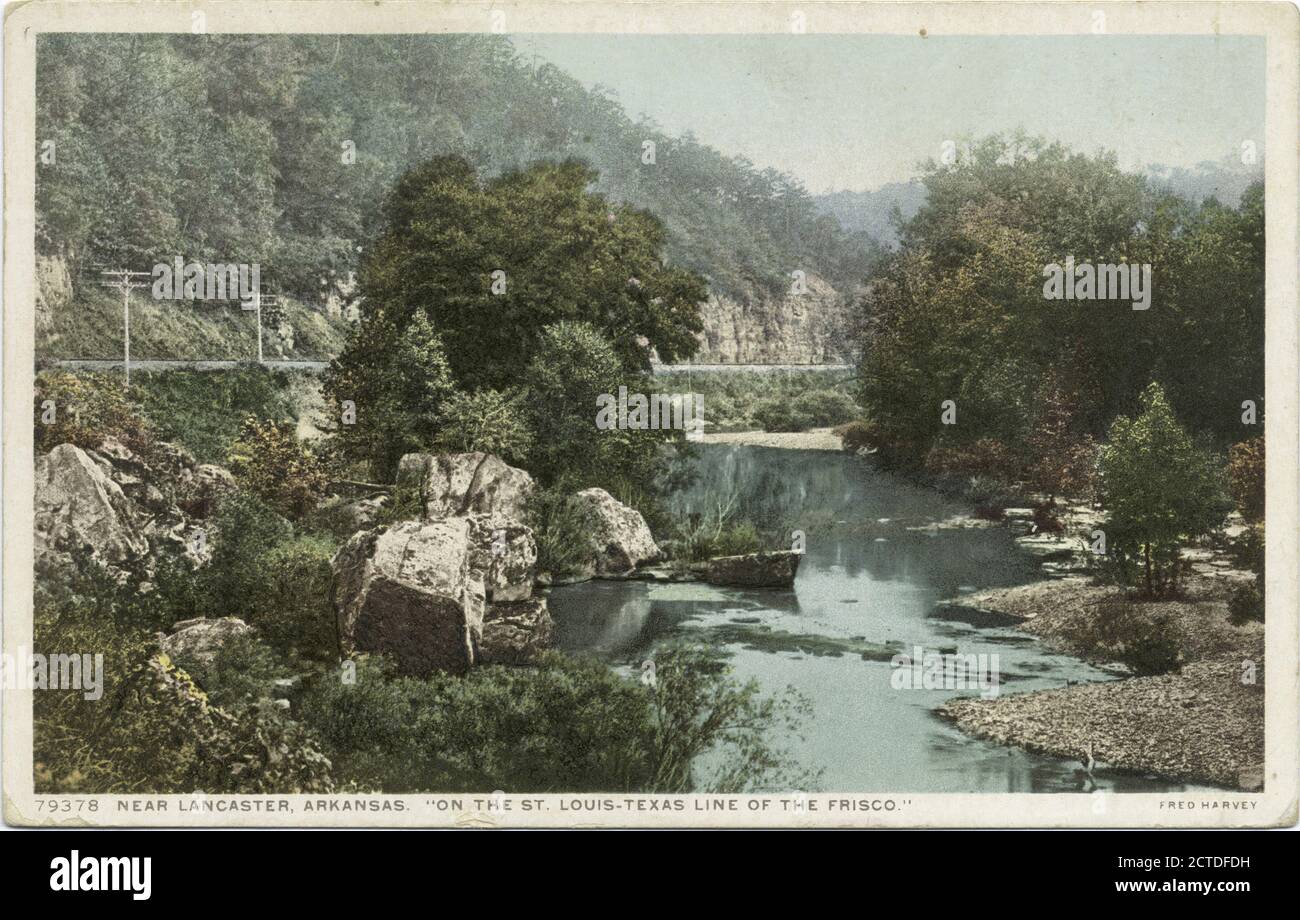 St. Louis-Texas Line, Frisco, Lancaster, Arkansas, Standbild, Postkarten, 1898 - 1931 Stockfoto