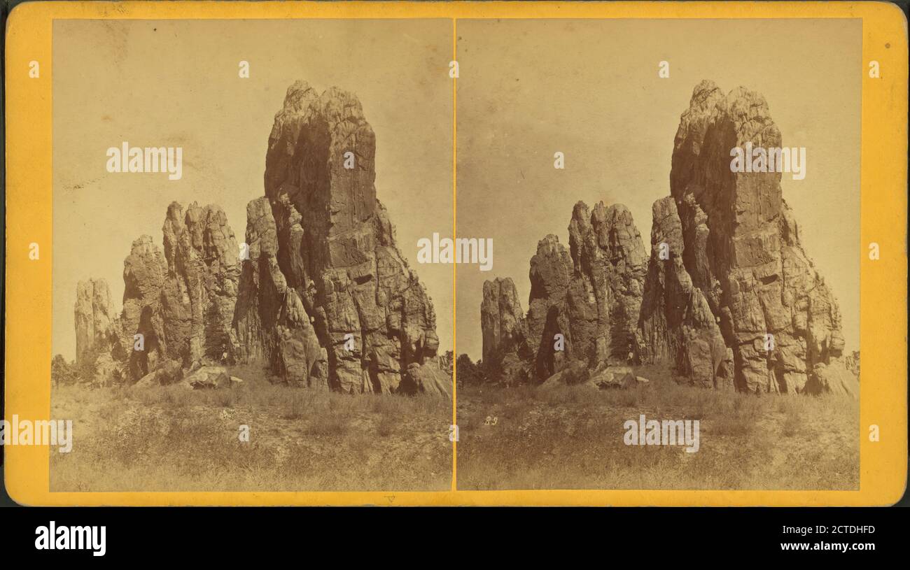 Glen Ayrie. 8 km von Colorado Springs. Echo Rock, 200 Fuß hoch, Standbild, Stereogramme, 1850 - 1930, Gurnsey, B. H. (Byron H.) (1833-1880 Stockfoto