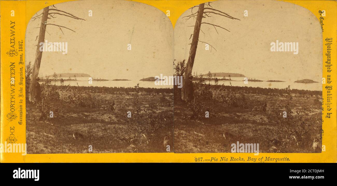 PIC Nic Rocks, Bay of Marquette., Standbild, Stereographen, 1867, Carbutt, John (1832-1905 Stockfoto